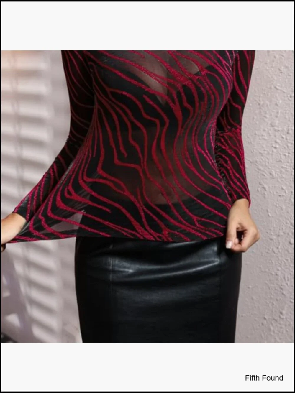 Sheer Mesh Long Sleeve Glitter Top - Sexy See Through Blouse - Picture 3 of 5